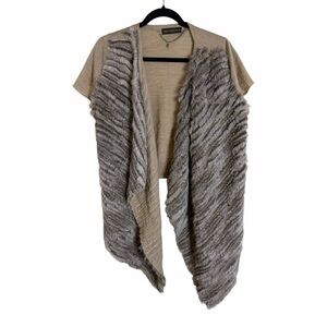 Tru Trussardi Beige and Gray Rabbit Fur Sweater Vest / Cardigan